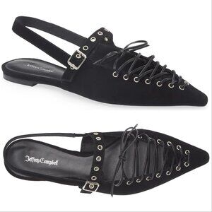 Jeffrey Campbell Geralt Pointed Toe Slingback Corset Flats 8.5 Black Suede NEW